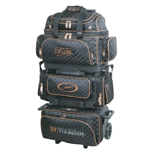 Image of In Stock! Storm 6 Ball Rolling Thunder Black Gold Bowling Bag