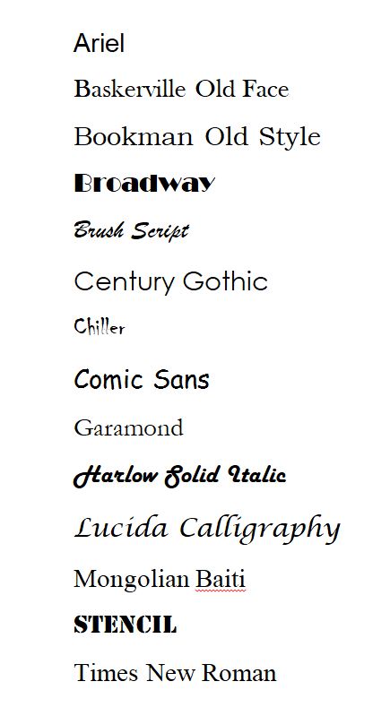 Font Options Available