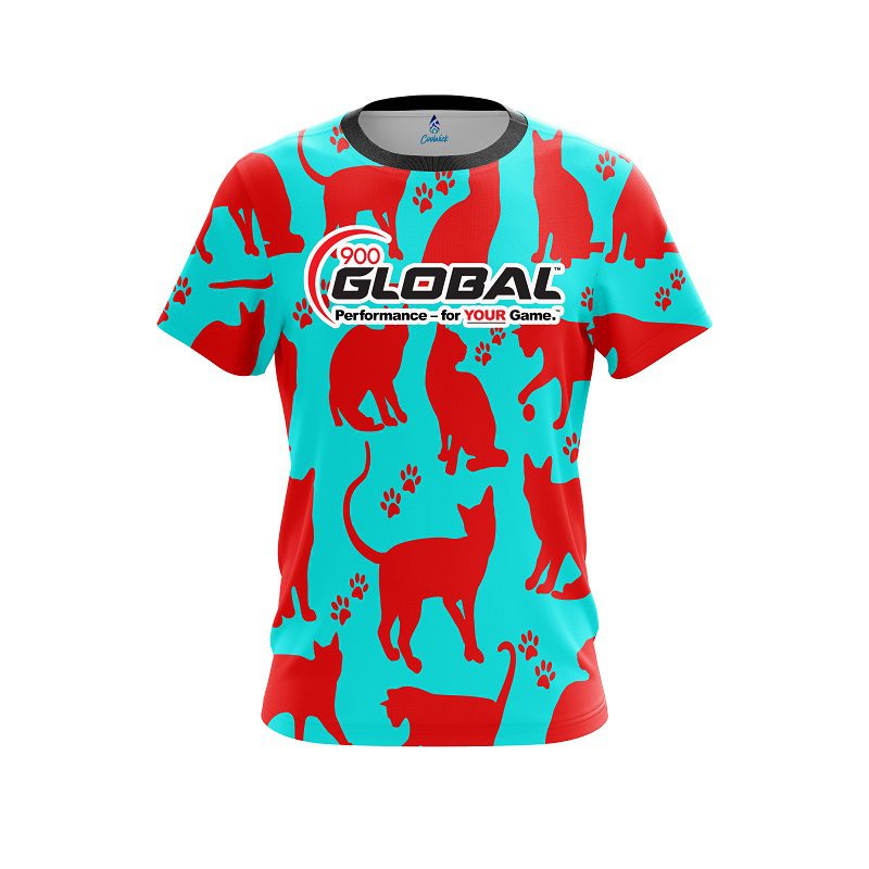 900 Global Aqua Red Cat CoolWick Bowling Jersey