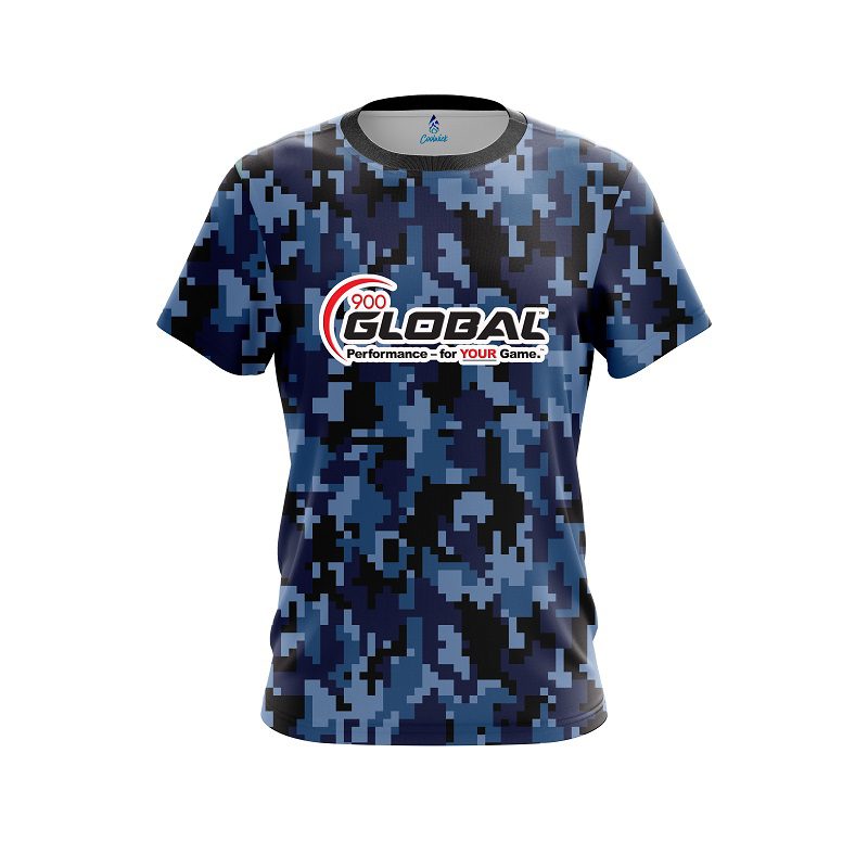 900 Global Digital Camo Blue CoolWick Bowling Jersey