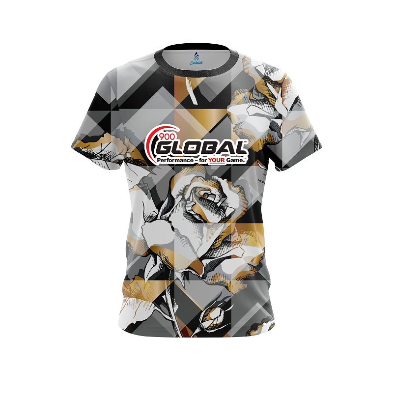 900 Global Gold And Black Rose CoolWick Bowling Jersey
