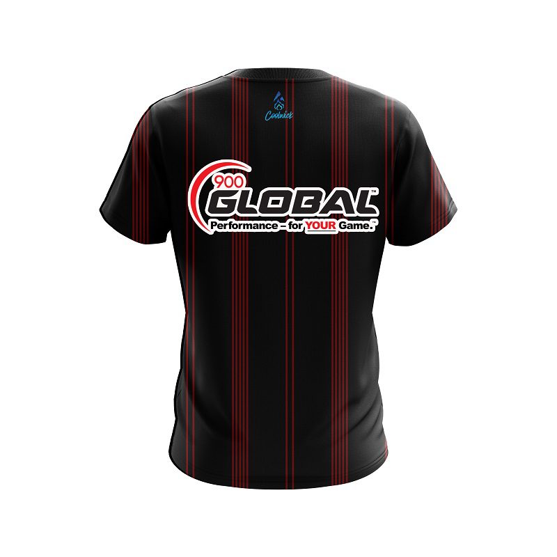 900 Global Red And Black Stripe CoolWick Bowling Jersey - Image 2