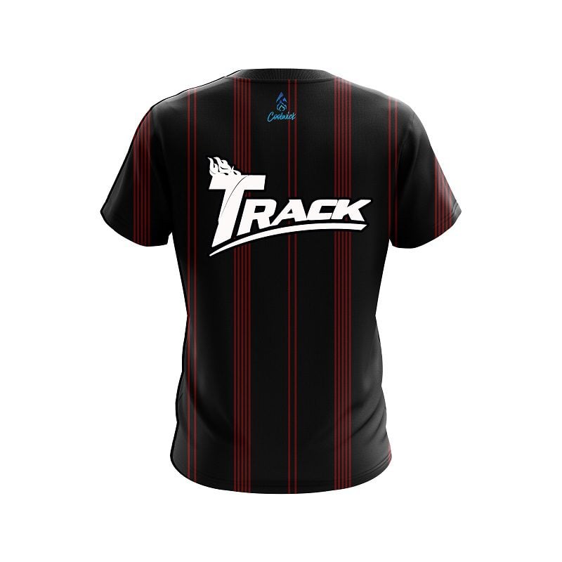 Track Red And Black Stripe CoolWick Bowling Jersey - Image 2