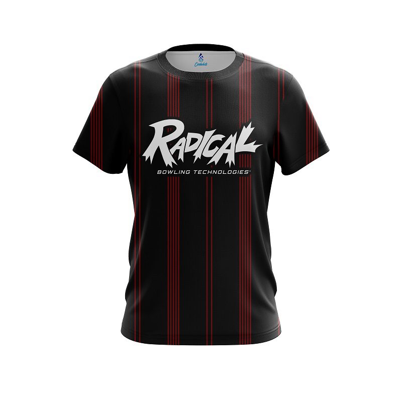 Radical Red And Black Stripe CoolWick Bowling Jersey