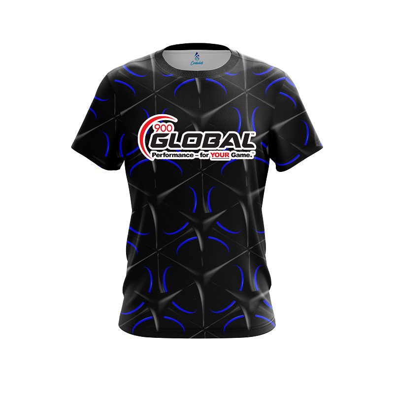 900 Global Blue And Black Grid CoolWick Bowling Jersey