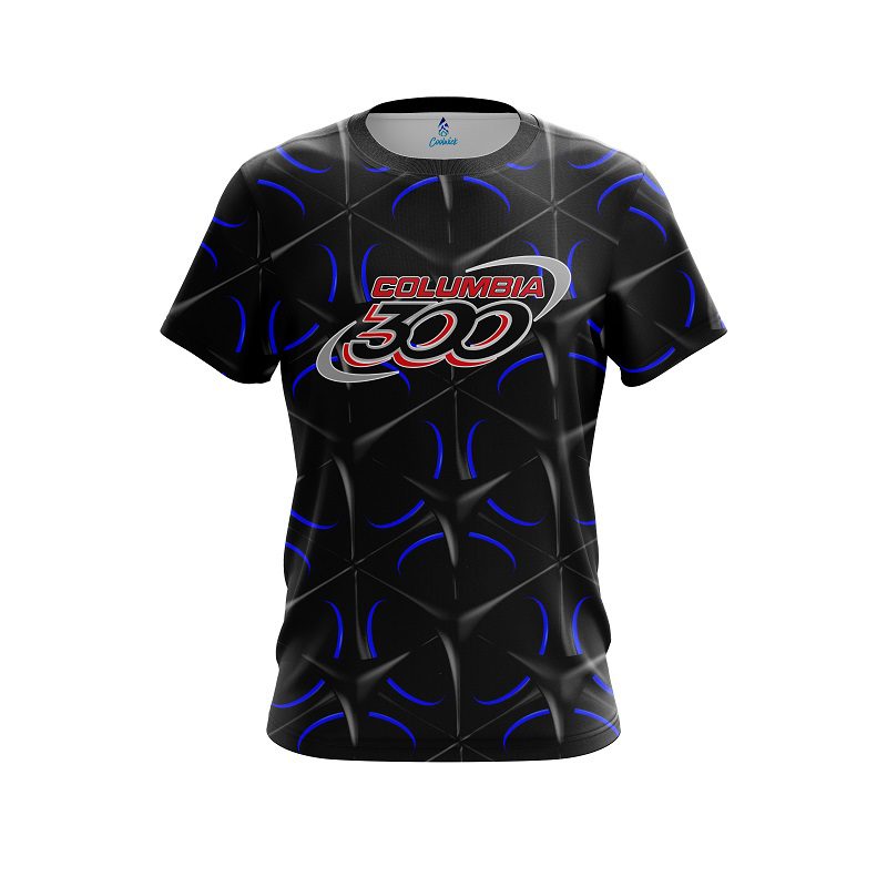 Columbia 300 Blue And Black Grid CoolWick Bowling Jersey