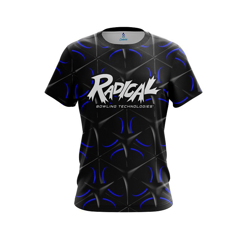 Radical Blue And Black Grid CoolWick Bowling Jersey