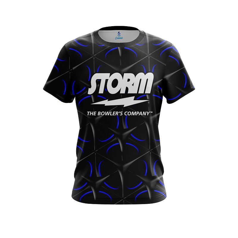 Storm Blue And Black Grid CoolWick Bowling Jersey