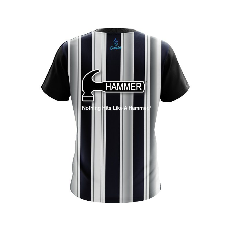 Hammer Navy Blue And Silver Retro CoolWick Bowling Jersey - Image 2