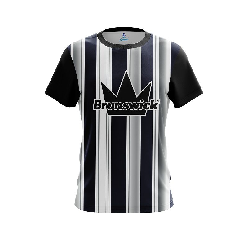 Brunswick Navy Blue And Silver Retro CoolWick Bowling Jersey