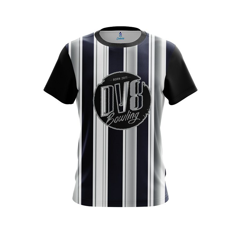 DV8 Navy Blue And Silver Retro CoolWick Bowling Jersey