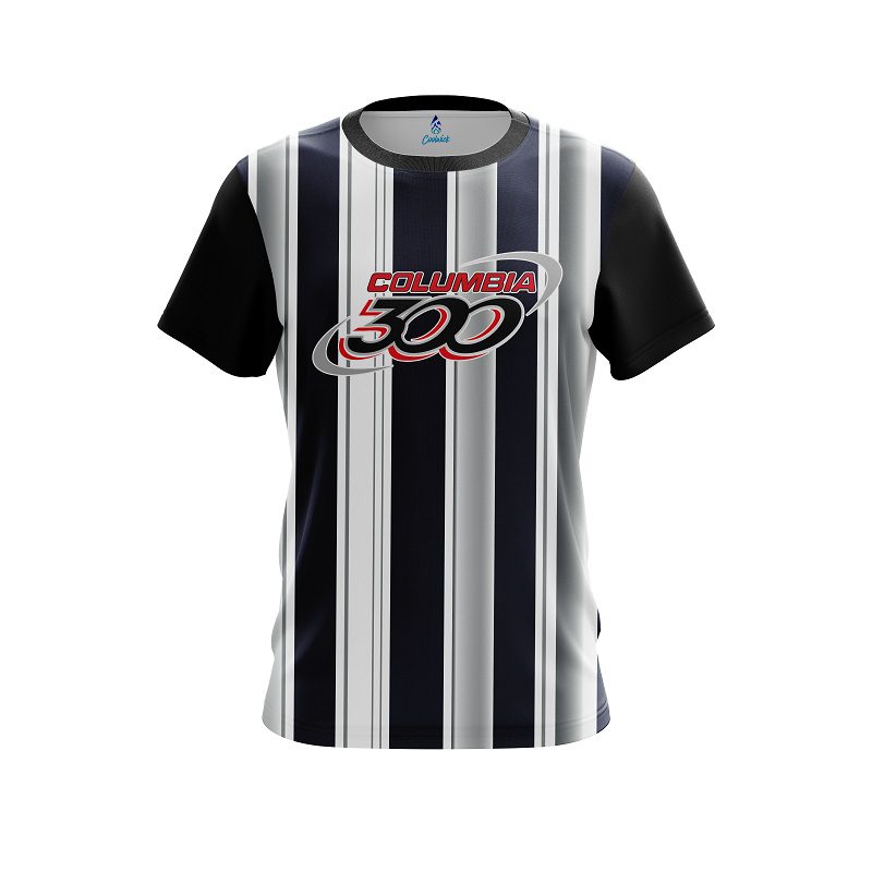 Columbia 300 Navy Blue And Silver Retro  CoolWick Bowling Jersey