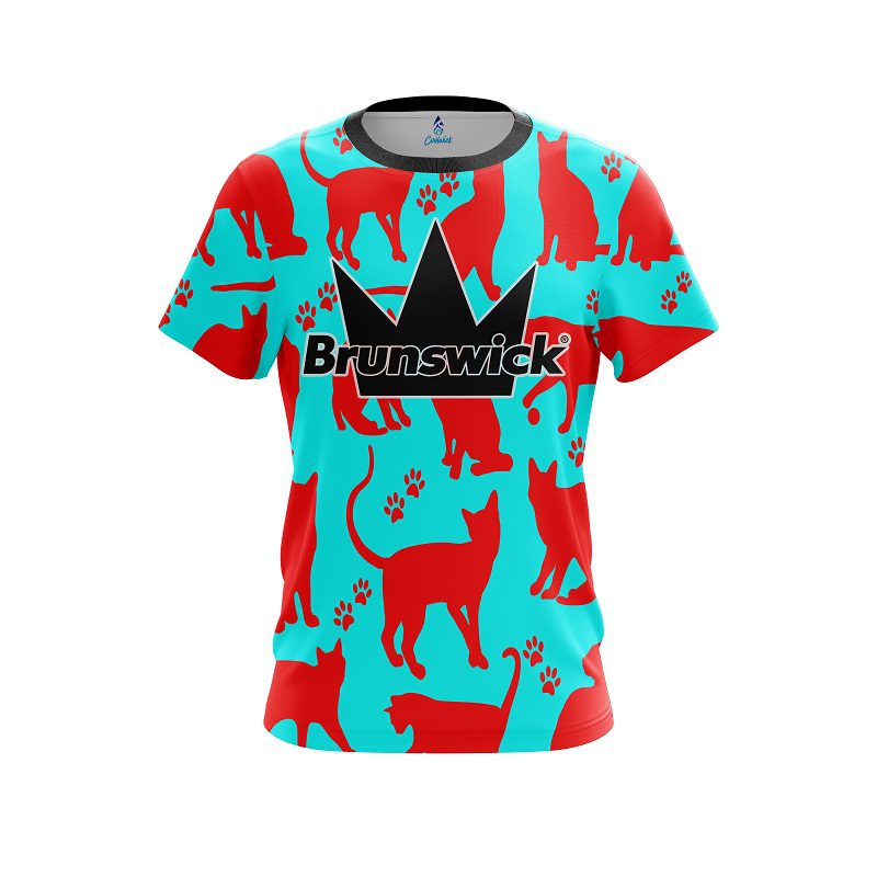 Brunswick Aqua Red Cat CoolWick Bowling Jersey