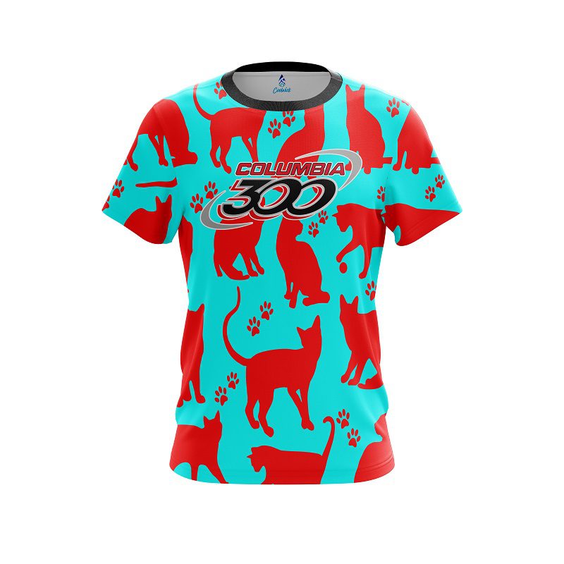 Columbia 300 Aqua Red Cat CoolWick Bowling Jersey