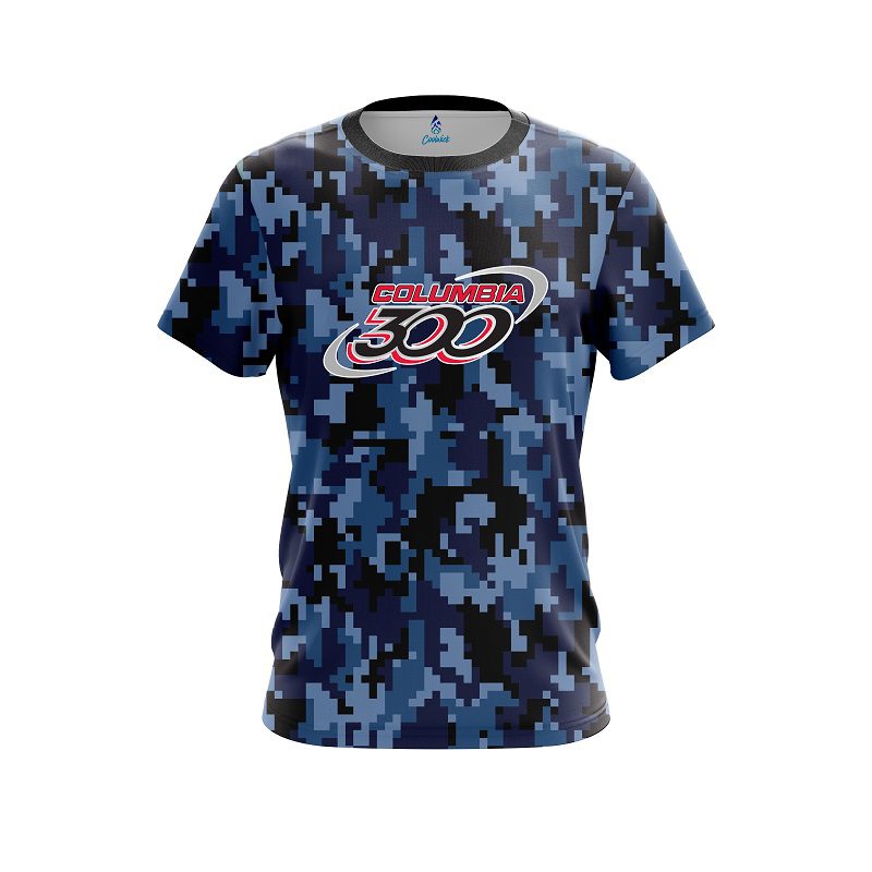 Columbia 300 Digital Camo Blue CoolWick Bowling Jersey