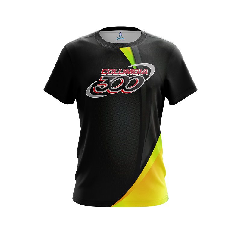 Columbia 300 Carbon Yellow Swirl CoolWick Bowling Jersey