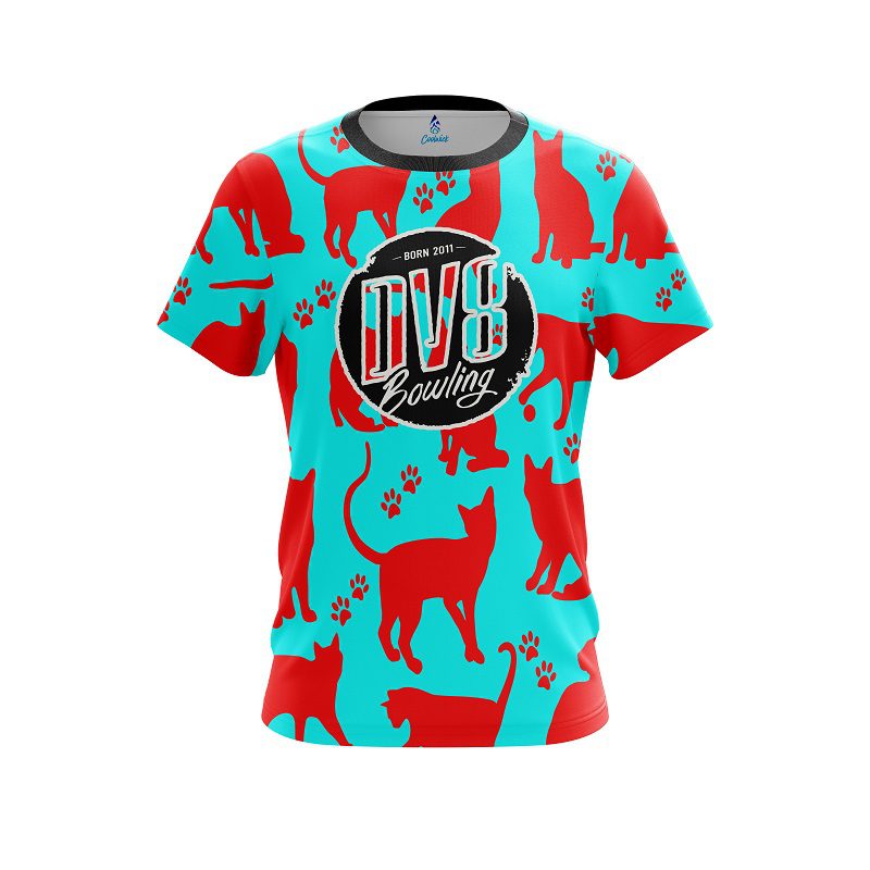DV8 Aqua Red Cat CoolWick Bowling Jersey