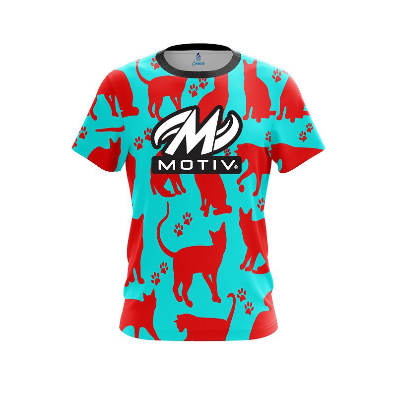 Motiv Aqua Red Cat CoolWick Bowling Jersey
