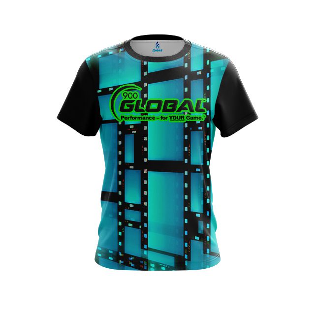 900 Global Movie Reel Aqua CoolWick Bowling Jersey