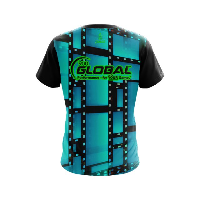 900 Global Movie Reel Aqua CoolWick Bowling Jersey - Image 2