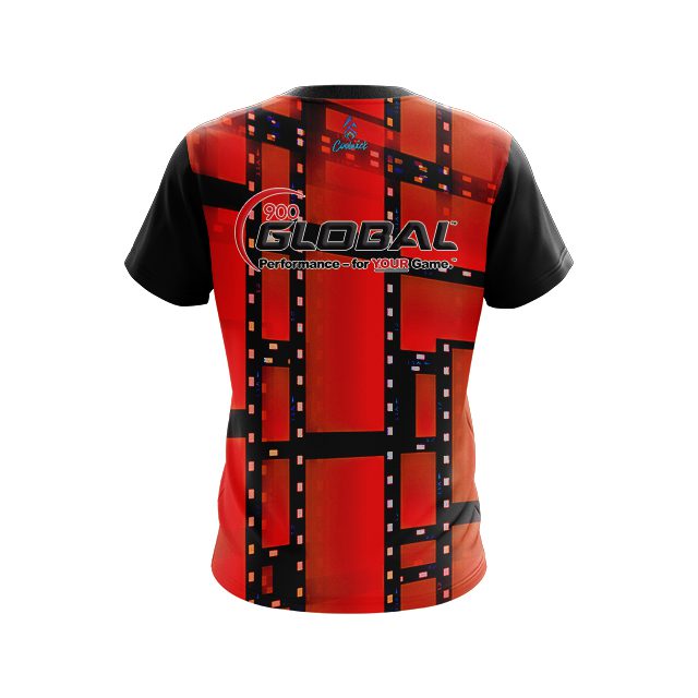 900 Global Movie Reel Orange CoolWick Bowling Jersey - Image 2
