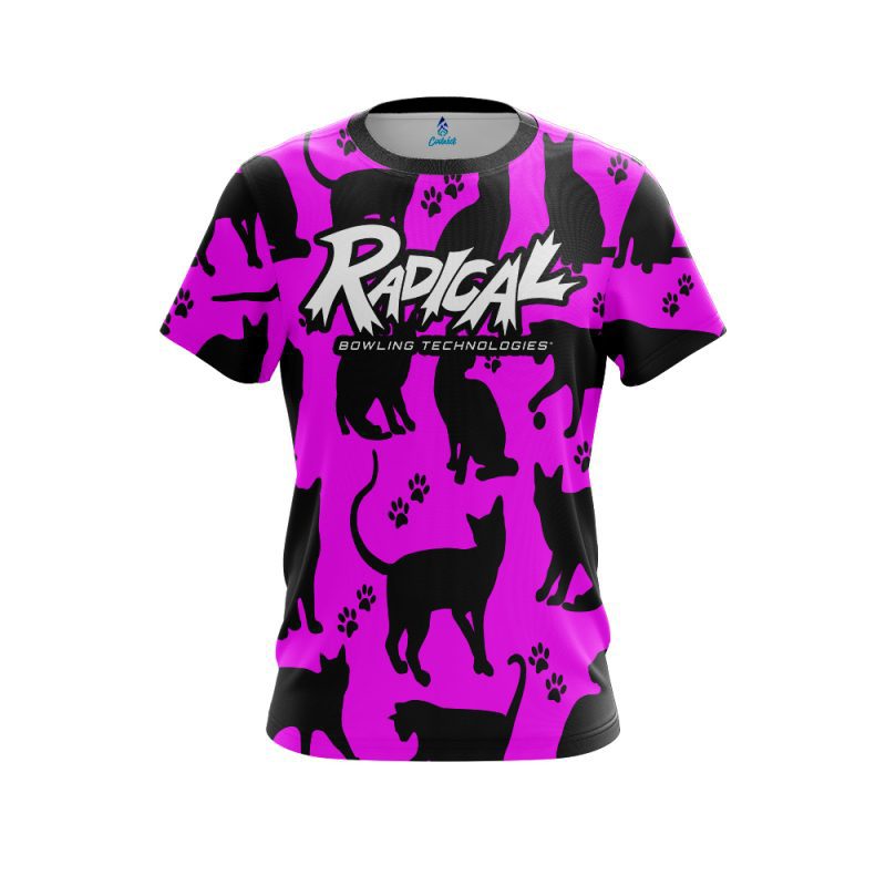Radical Pink Black Cat CoolWick Bowling Jersey