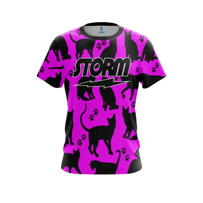 Storm Pink Black Cat CoolWick Bowling Jersey