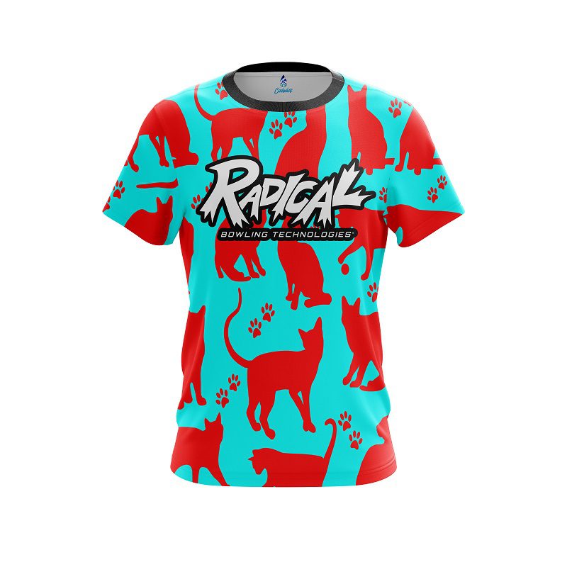 Radical Aqua Red Cat CoolWick Bowling Jersey