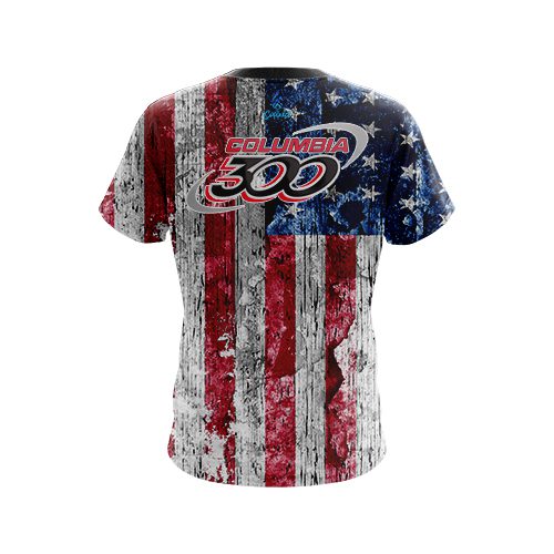 Columbia 300 Rustic USA Flag Shirt CoolWick Bowling Jersey - Image 2