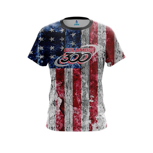 Columbia 300 Rustic USA Flag Shirt CoolWick Bowling Jersey