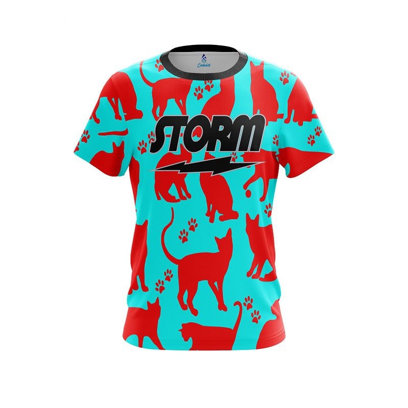 Storm Aqua Red Cat CoolWick Bowling Jersey