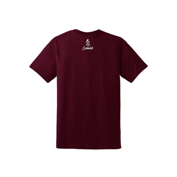 Jacqueline Evans CoolWick Bowling 50/50 T-Shirt Maroon White - Image 2