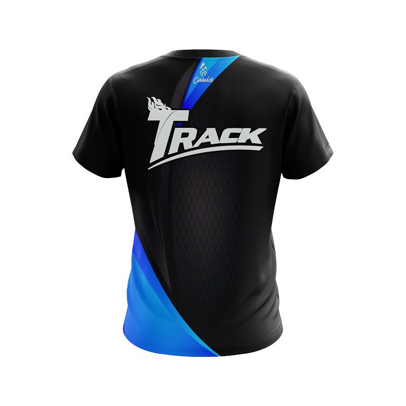 Track Carbon Blue Swirl CoolWick Bowling Jersey - Image 2