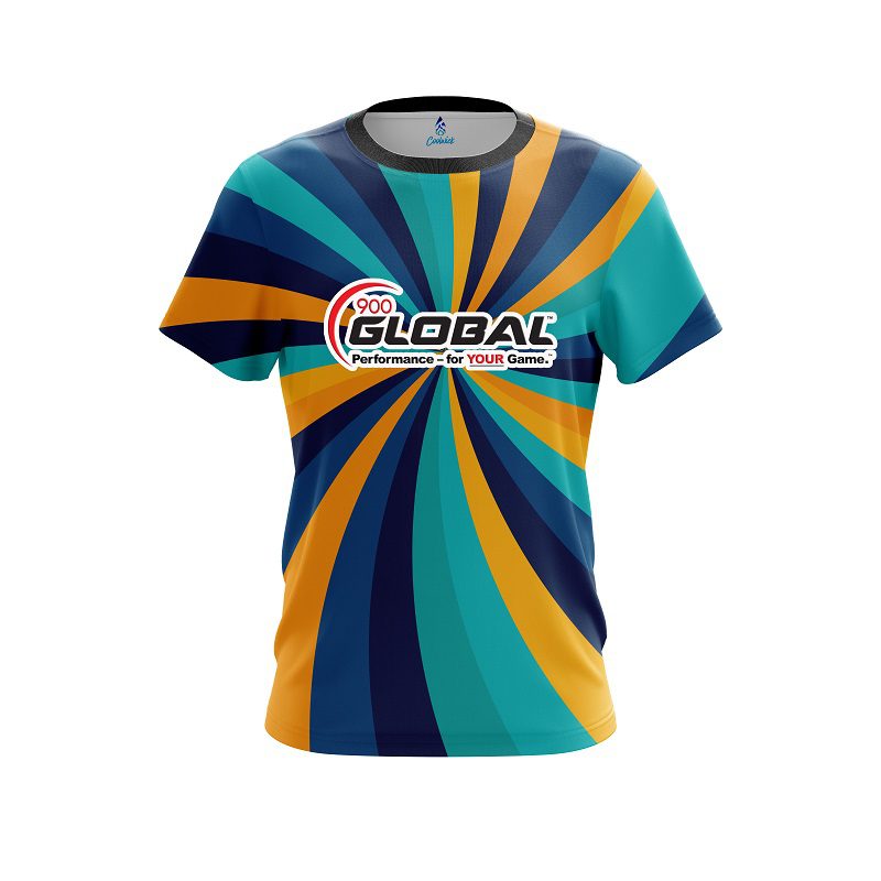 900 Global Orange And Blue Color Swirl CoolWick Bowling Jersey