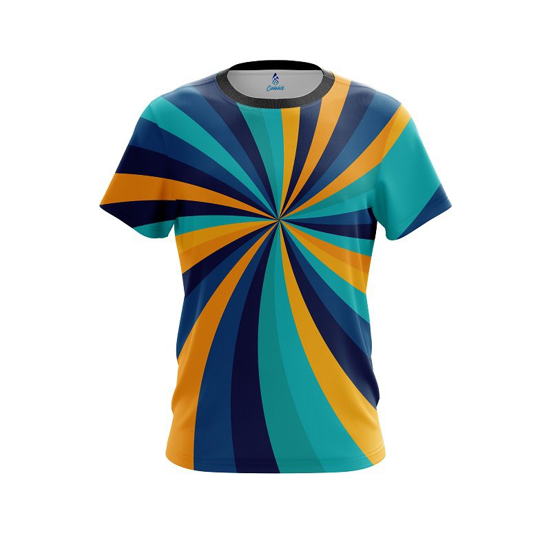 Plain Orange And Blue Color Swirl CoolWick Bowling Jersey