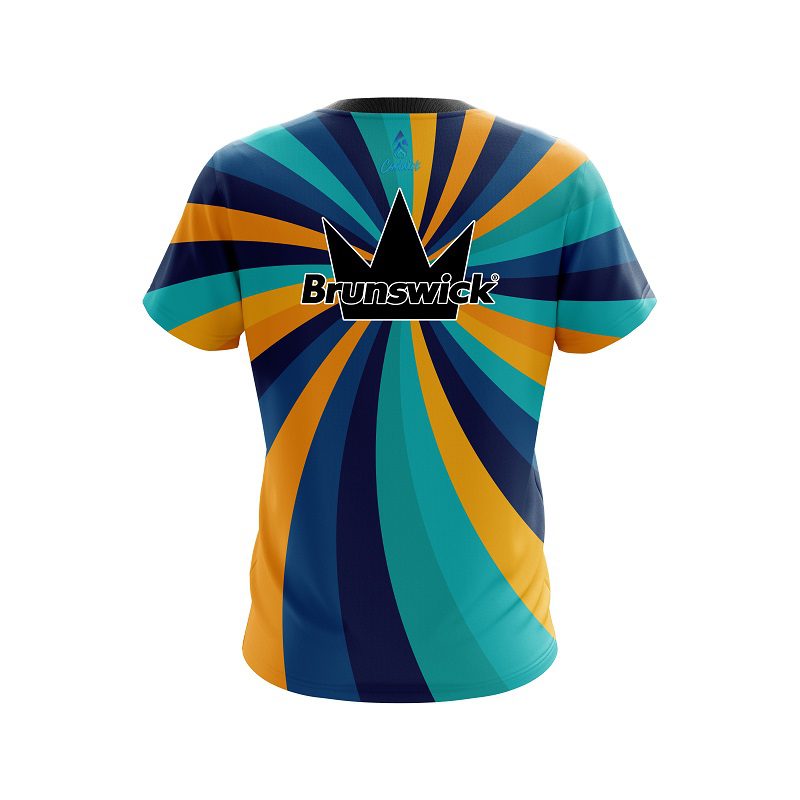 Brunswick Orange And Blue Color Swirl CoolWick Bowling Jersey - Image 2