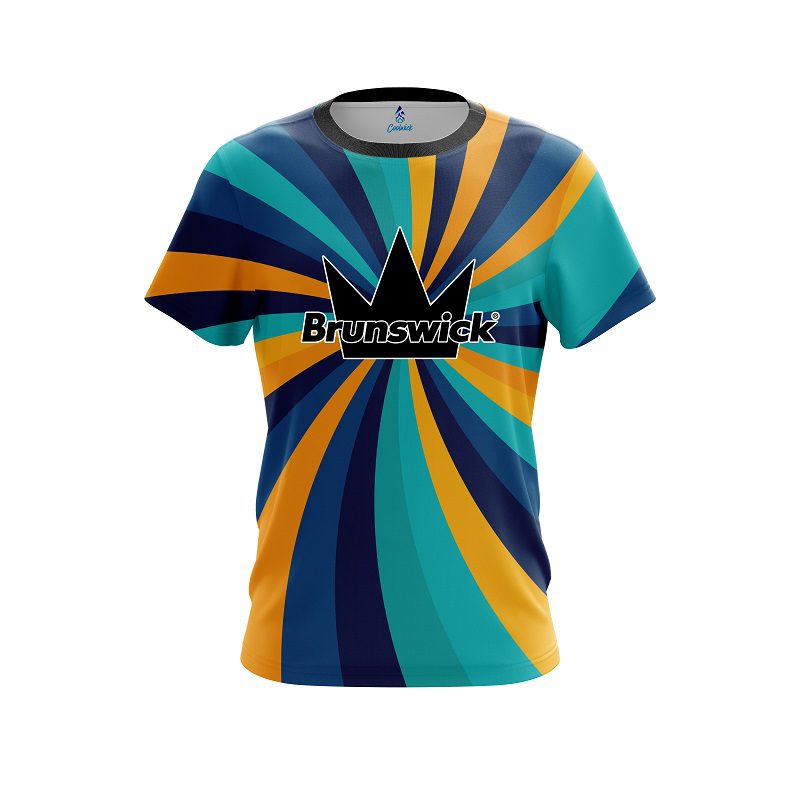 Brunswick Orange And Blue Color Swirl CoolWick Bowling Jersey