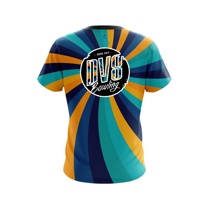 DV8 Orange And Blue Color Swirl CoolWick Bowling Jersey - Image 2