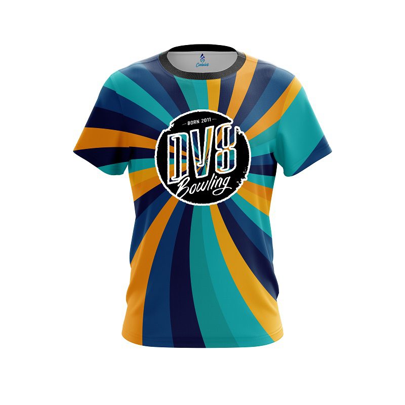 DV8 Orange And Blue Color Swirl CoolWick Bowling Jersey