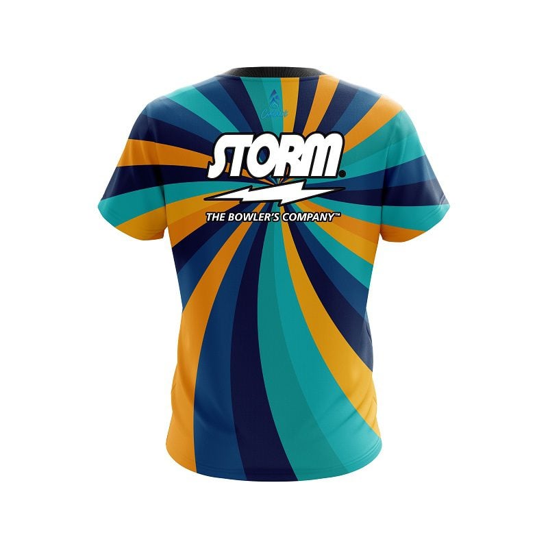 Storm Orange And Blue Color Swirl CoolWick Bowling Jersey - Image 2