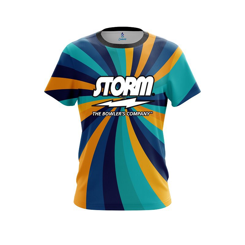 Storm Orange And Blue Color Swirl CoolWick Bowling Jersey