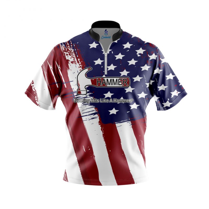 Hammer Painted Flag Quick Ship CoolWick Sash Zip Bowling Jersey