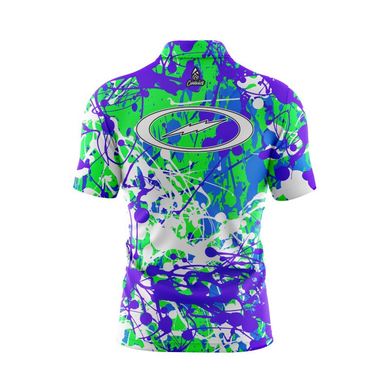 Storm Paint Splatter Quick Ship CoolWick Sash Zip Bowling Jersey - Image 2