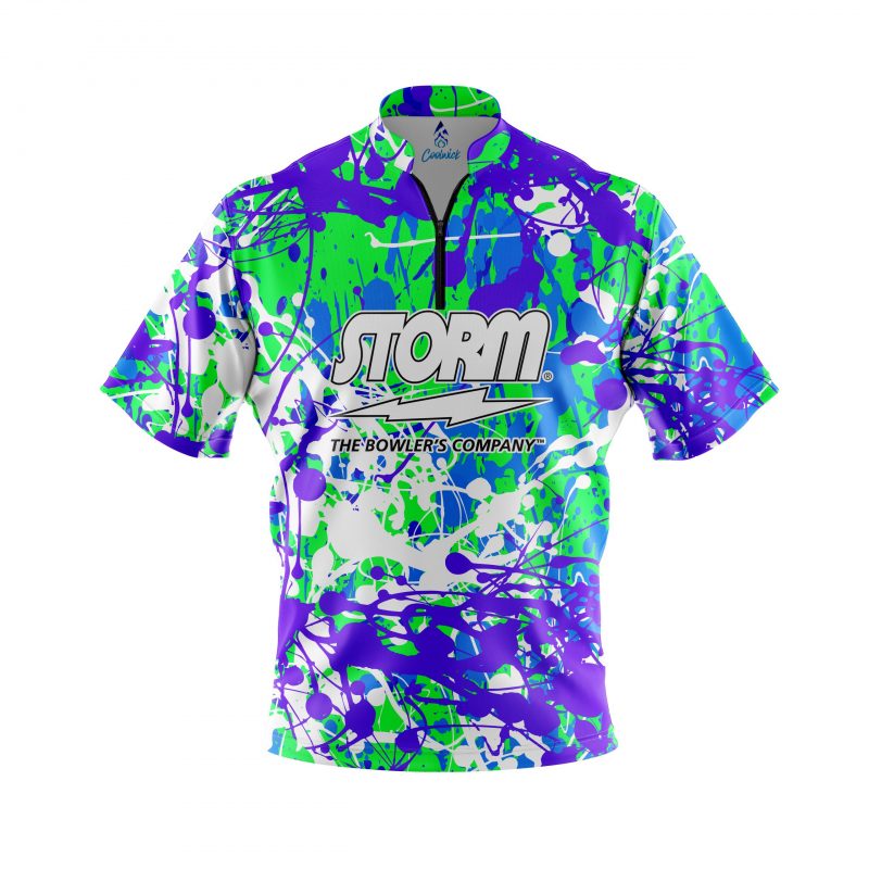 Storm Paint Splatter Quick Ship CoolWick Sash Zip Bowling Jersey