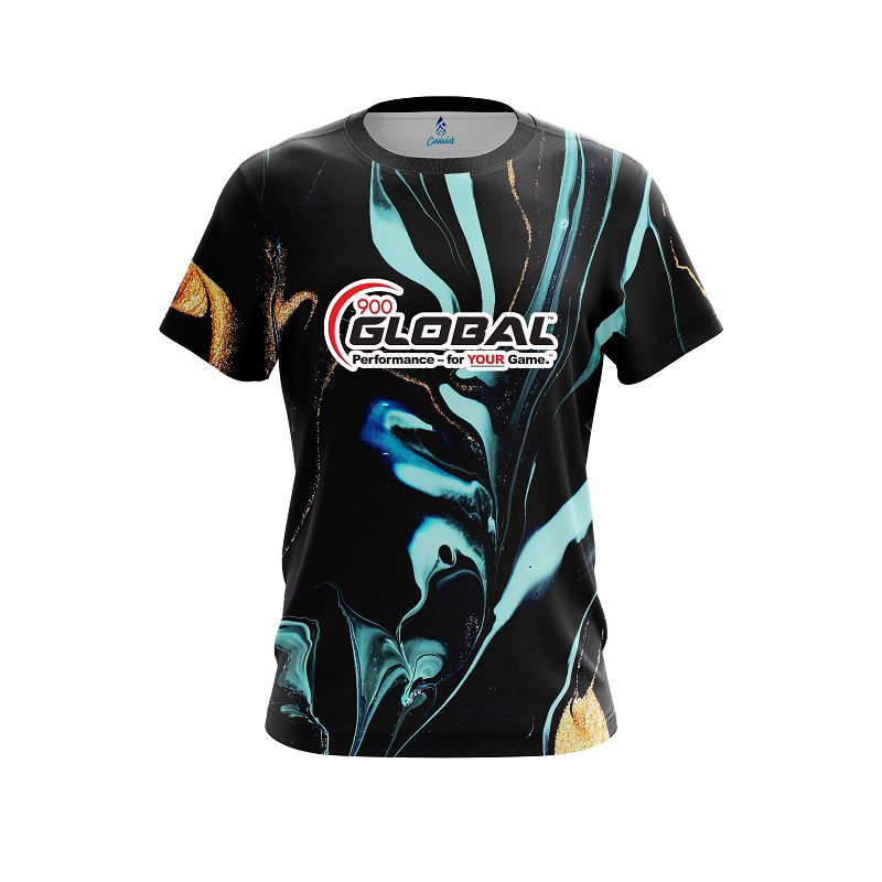 900 Global Blue And Gold Liquid Marble CoolWick Bowling Jersey