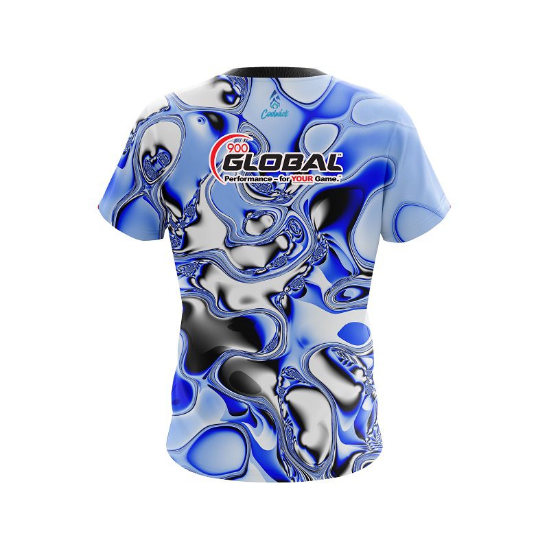 900 Global Blue And White Liquid Canvas CoolWick Bowling Jersey - Image 2