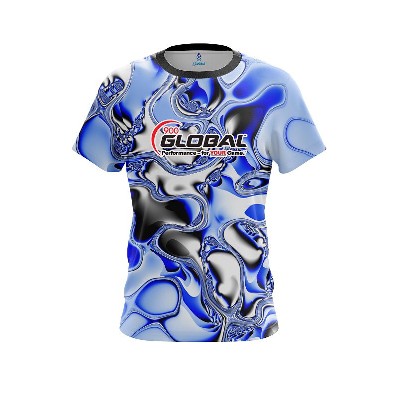 900 Global Blue And White Liquid Canvas CoolWick Bowling Jersey