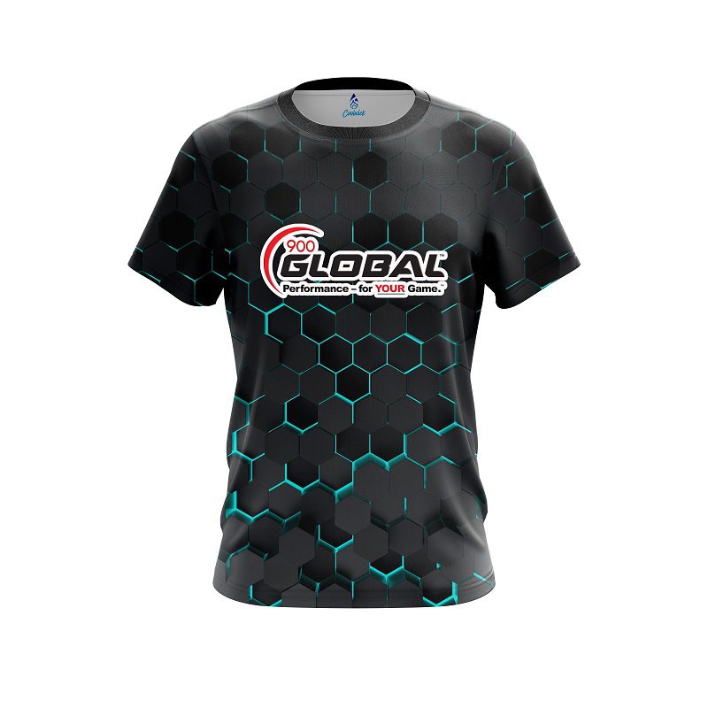 900 Global Aqua Honeycomb Fusion CoolWick Bowling Jersey