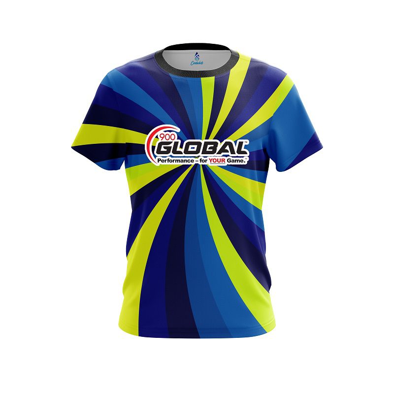 900 Global Blue And Yellow Color Swirl CoolWick Bowling Jersey
