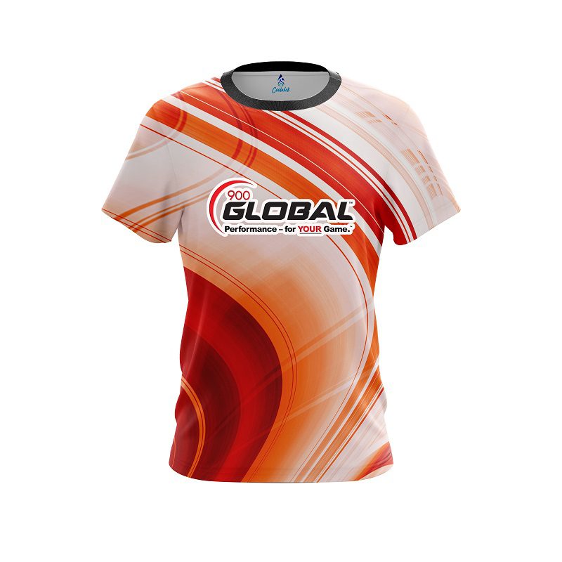 900 Global Curvy Orange Pattern CoolWick Bowling Jersey